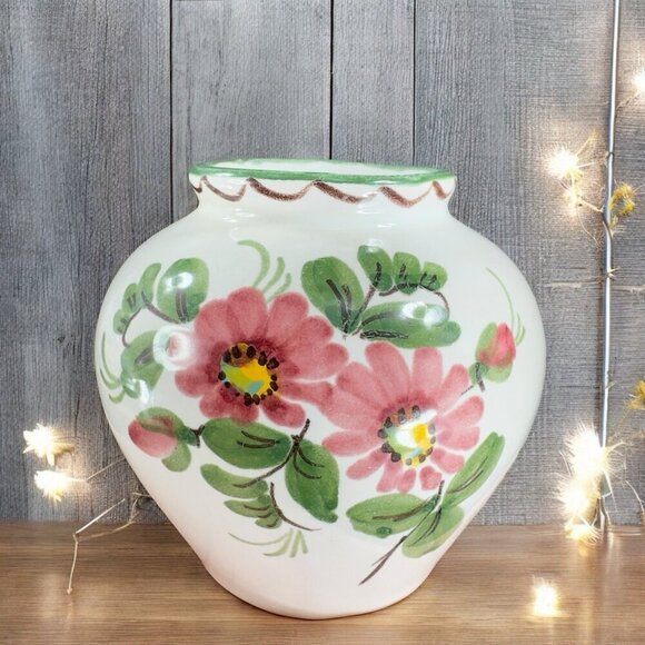 Vintage German Pottery Vase Vessel Flower Pot Planter Ceramic Flower Pattern VTG - Picture 1 of 12